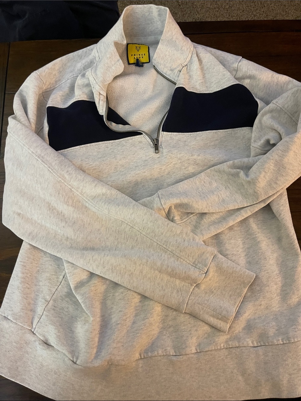 Aeropostale Light Gray Half-Zip Sweater with Navy Panel